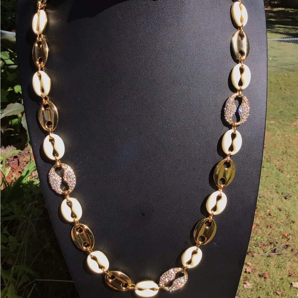 Camrose and Kross JBK Mariner Chain necklace cream enamel,gold, rhinestones RARE
